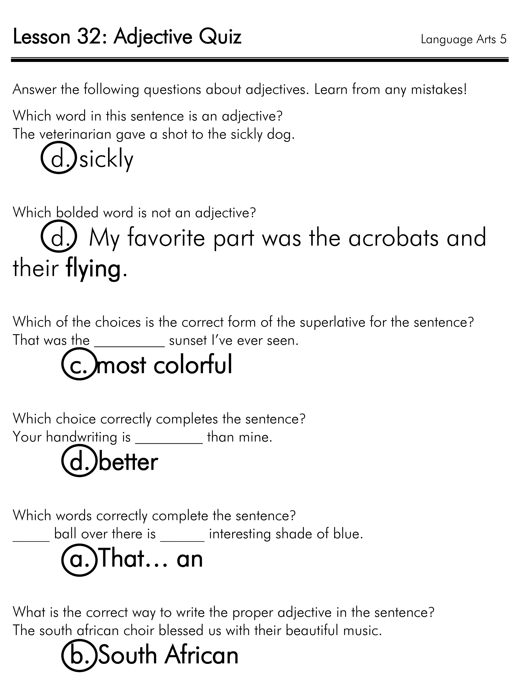 LA 5 Answers Lesson 32 – Easy Peasy All-in-One Homeschool